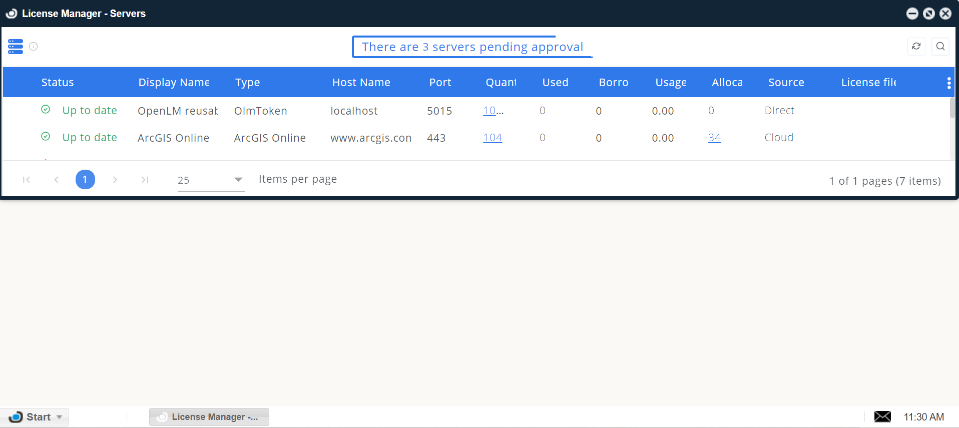EasyAdmin User Interface License managers servers